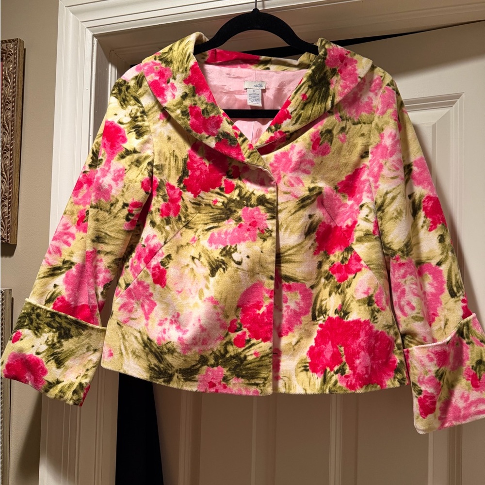 Anthropologie Vintage Odille Cabbage Rose Floral Cropped Blazer